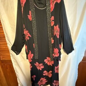 Silhouette Black and Pink Floral Long Sleeve Dress